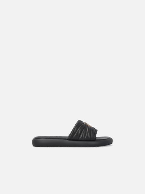 PINKO PERFORATED NAPPA LEATHER SLIP-ON SANDALS WITH LOVE BIRDS LOGO