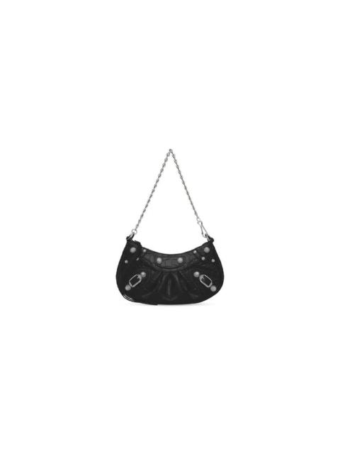 BALENCIAGA Women's Le Cagole Mini Purse With Chain Crocodile Embossed With Rhinestones in Black