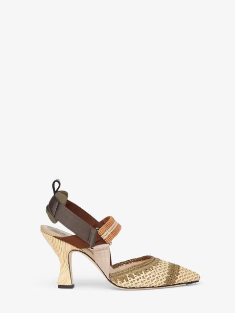 FENDI Beige raffia Colibrì slingbacks