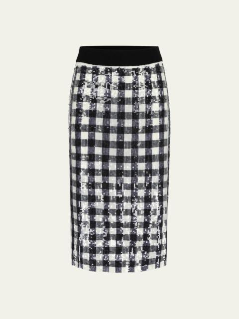 BERNADETTE Simone Gingham Sequined Wool Midi Skirt