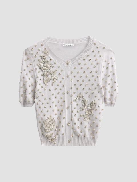 Oscar de la Renta Women's Crystal Floral-Embroidered Wool Cardigan - Grey