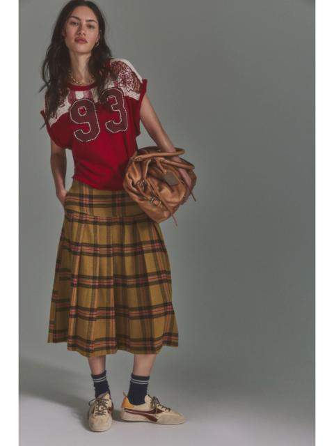 FREE PEOPLE We The Free Skipper Pleated Plaid Midi Skirt