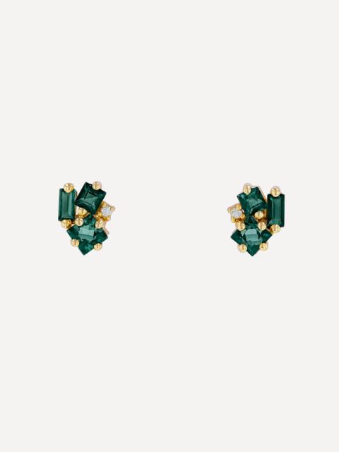 SUZANNE KALAN 14ct Gold Nadima Green Envy Topaz Cluster Stud Earrings