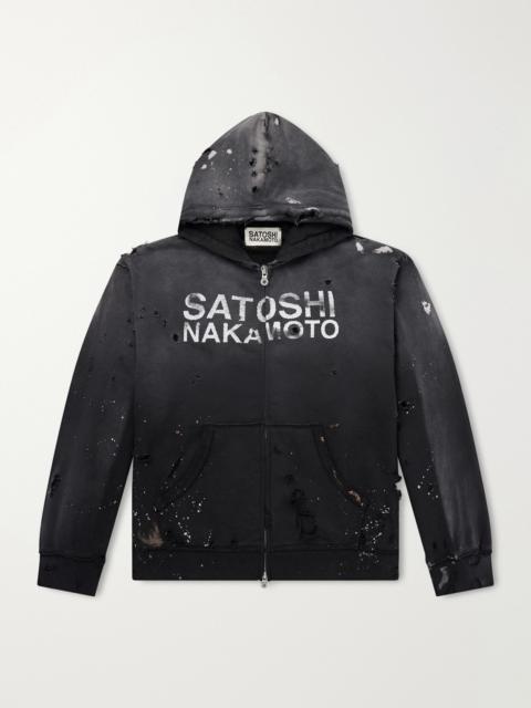 SATOSHI NAKAMOTO Luke Logo-Printed Cotton-Fleece Zip-Up Hoodie