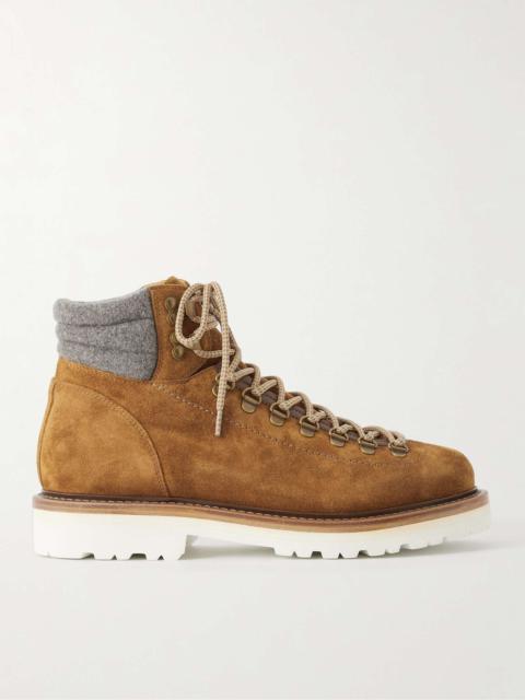 Flannel-Trimmed Suede Boots