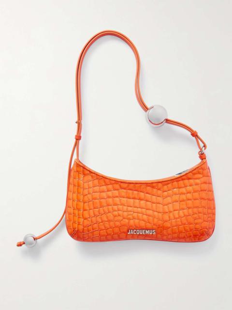 JACQUEMUS Le Bisou Perle embellished leather-trimmed croc-effect glossed-shell shoulder bag Orange