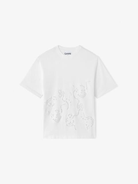 GANNI T-SHIRT IN WHITE BRODERIE ANGLAISE