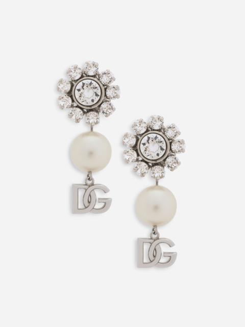 Earrings with rhinestones, pearls and DG logo