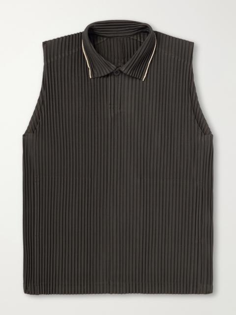 ISSEY MIYAKE Embroidered Pleated Polo Shirt