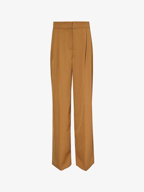 Pressed-crease relaxed-fit wide-leg high-rise woven-blend trousers