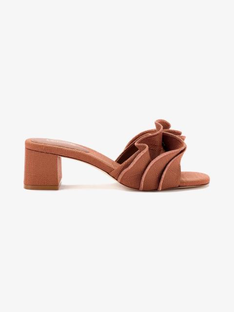 Larroudé Brigitte Ruffle Mule In Caramel Raffia