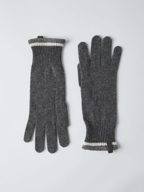 Brunello Cucinelli Cashmere knit gloves with sparkling trim and monili