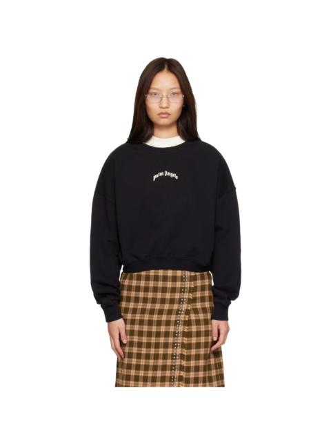Palm Angels Black Curved Logo Loose Crop Crewneck Sweatshirt