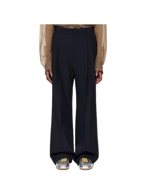 Dries Van Noten Navy Wool Straight Trousers