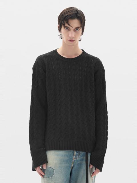 Ann Demeulemeester Tristan Cable Knit Ladder Stich Crew Neck Sweater