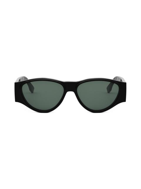 Fendi FF 55mm Oval Sunglasses in Shiny Black /Green at Nordstrom