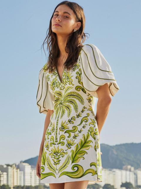 FARM RIO Off-White Milani V Neck Mini Dress