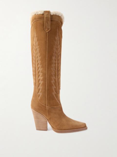PARIS TEXAS El Dorado Embroidered Shearling-lined Suede Knee Boots