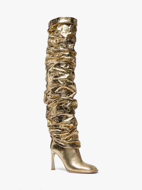 MICHAEL KORS Kelsea Crackled Metallic Leather Slouchy Boot
