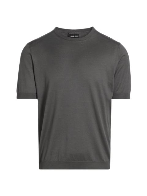 GIORGIO ARMANI Men's Cotton-Silk Short-Sleeve Sweater - Grey