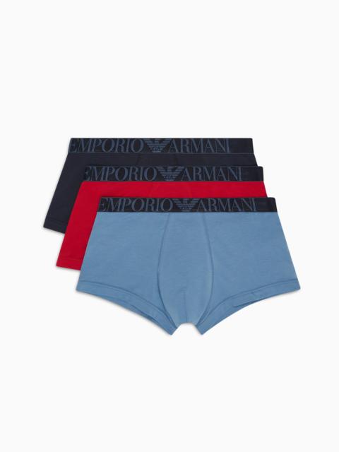 EMPORIO ARMANI Three-pack of ASV shiny logo waistband organic-cotton boxer briefs