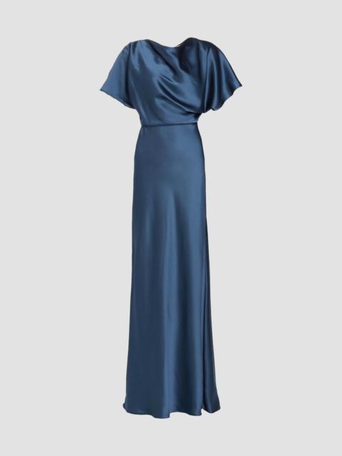AMSALE Women's Draped Satin Gown - French Blue
