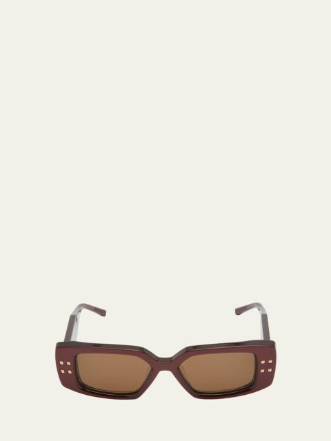 Valentino Cinque Studded Rectangle Acetate & Titanium Sunglasses
