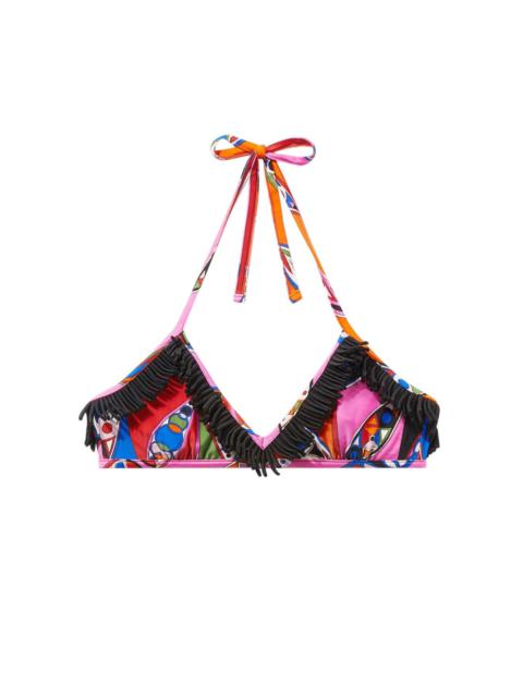 Girandole-print fringed bikini top