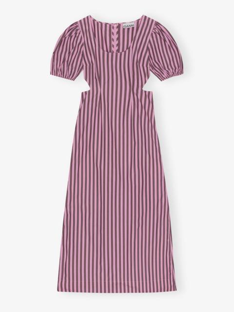 GANNI STRIPED COTTON CUTOUT DRESS