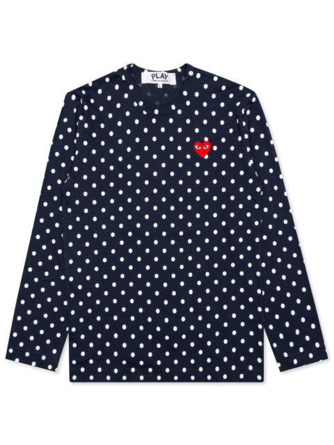 Comme des Garçons PLAY WOMEN'S POLKA DOT LONG SLEEVE T-SHIRT - NAVY