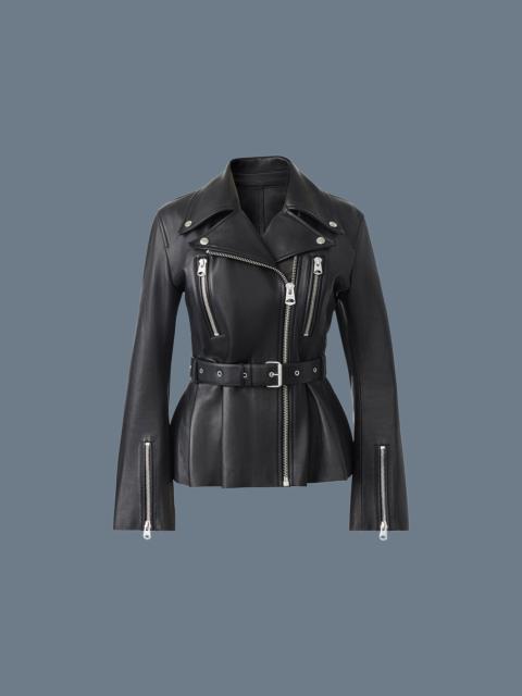 MACKAGE ABIGAIL Calfskin biker jacket with peplum
