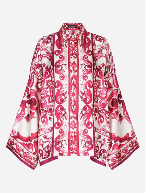 Majolica-print twill shirt with slits