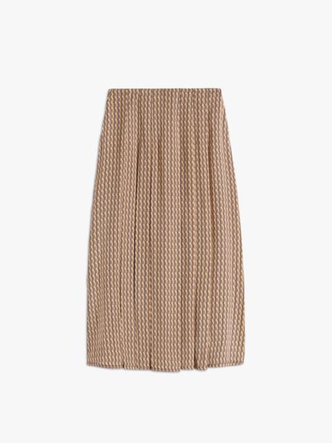 Victoria Beckham Patch Pocket Pleated Monogram Skirt in Camel-Dark Navy
