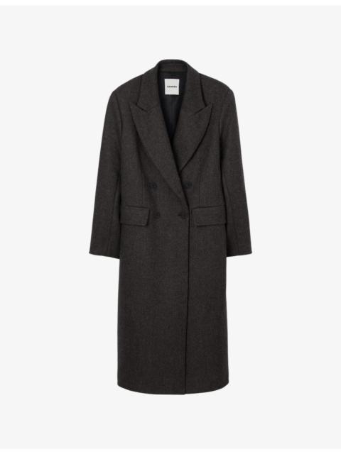 Sandro Fitted Double-Breasted Stretch Wool-Blend Coat