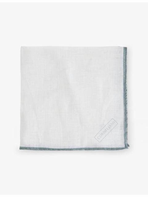 CORNELIANI Striped-Trim Linen Pocket Square
