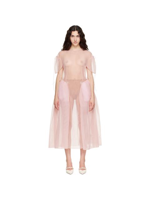 Simone Rocha Pink Puff Sleeve Cord Hip Midi Dress