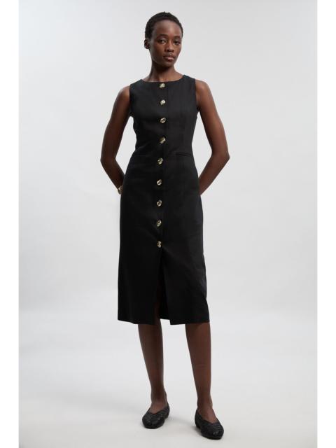 KAREN MILLEN Tailored Linen Statement Button Front Pencil Midi Dress