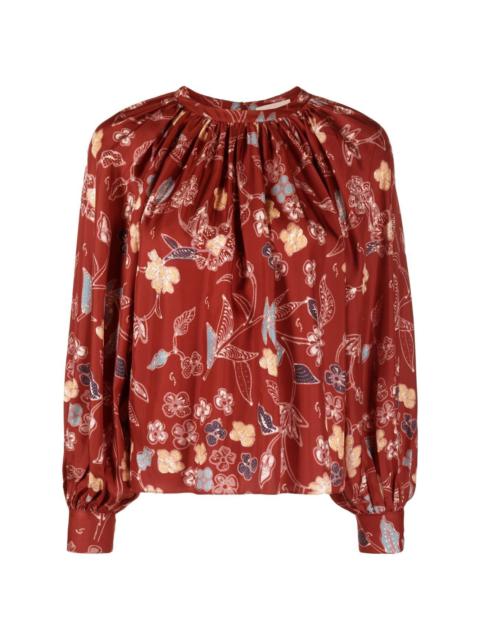 floral-print silk blouse