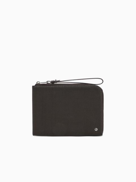 GIORGIO ARMANI LEATHER POUCH WITH WAVE PRINT AND WRIST STRAP