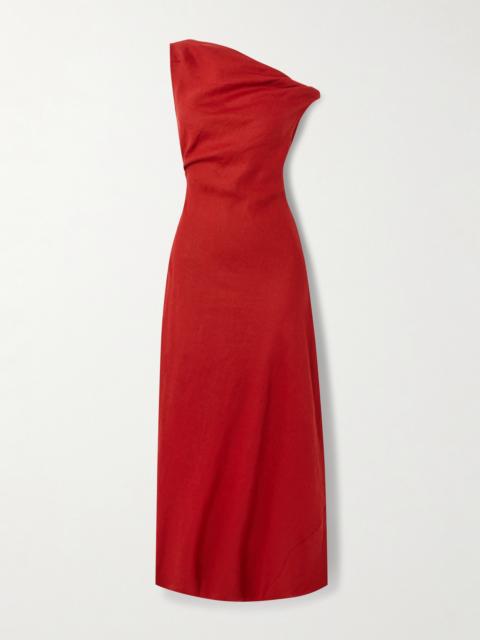 FAITHFULL Suis Off-the-shoulder Draped Linen Midi Dress