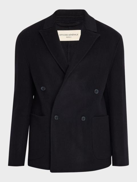 OFFICINE GÉNÉRALE Men's Dark Navy Double-Breasted Wool Maxwell Sport Jacket