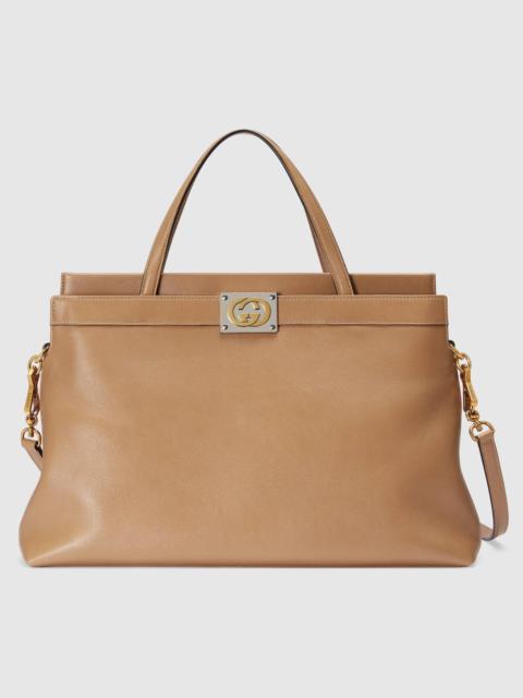 GUCCI Leather medium top handle with Interlocking G