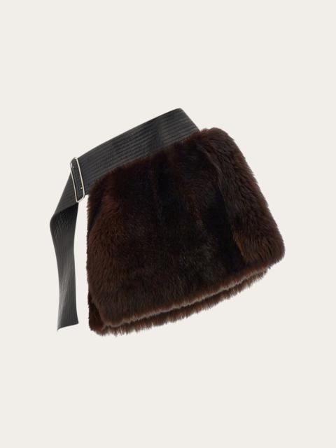 FERRAGAMO Shearling cape with leather belt