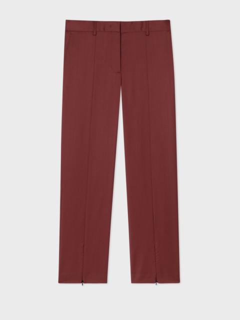 Burgundy Wool Twill Slim-Fit Trousers