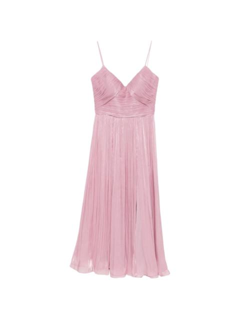 COSTARELLOS pleated sweetheart-neck maxi dress