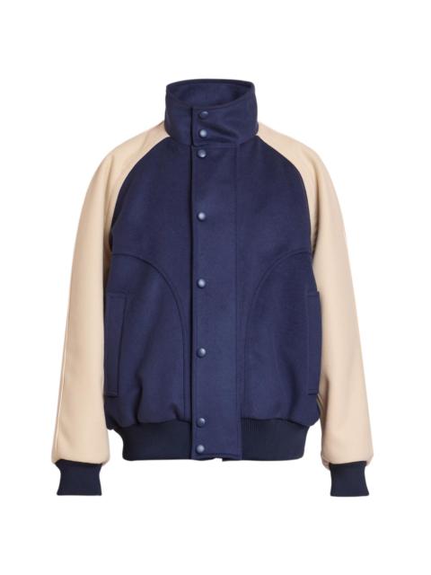 Balmain Men's Two-Tone Logo Virgin Wool Bomber Jacket - Marine Ivoire
