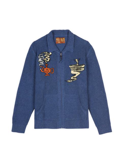 BRAIN DEAD Snake Charmer Zip Up Cardigan - Blue