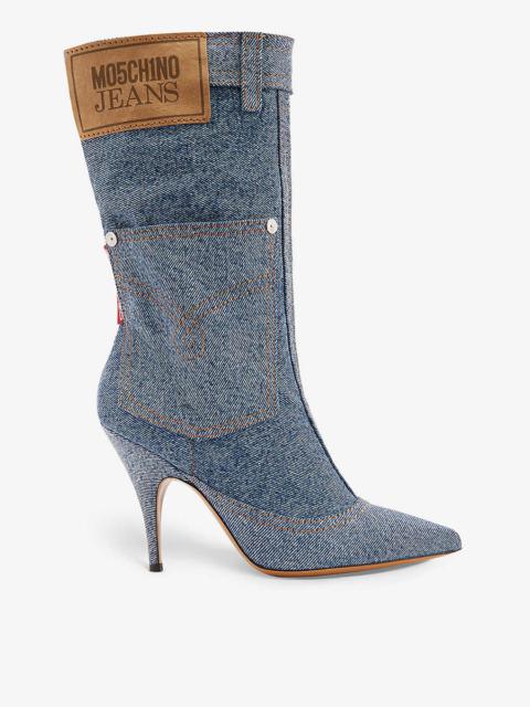 Moschino Patch-pocket brand-embroidered denim heeled ankle boots