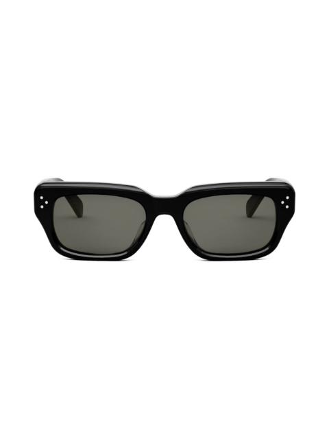 Bold 3 Dot Rectangular Sunglasses in Shiny Black /Smoke