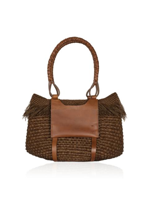 Johanna Ortiz Eclipse Solar Palm and Leather Tote Bag brown